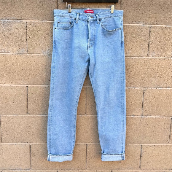 Supreme Stone Washed Slim Selvedge Denim Jeans Act Size 35x31 Made In Japan - Picture 2 of 11